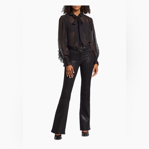BNWOT Frame Le High Flare Coated Noir Jean size 30 - Picture 2 of 9